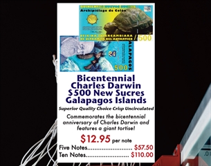 Charle Darwin Biecentennial 500 Galapagos Sucres