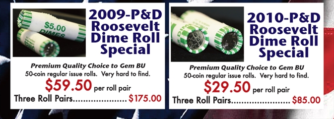 2009 & 2010 Roosevelt Dime Rolls