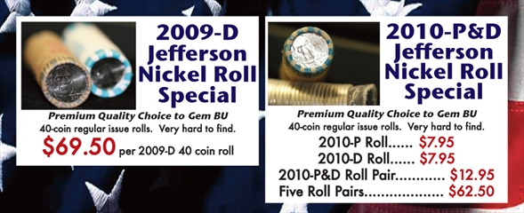 2009 & 2010 Jefferson Nickel Rolls
