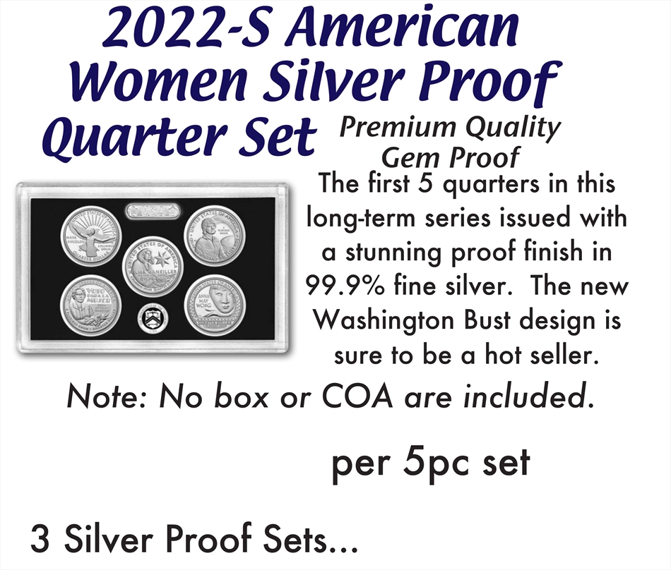 2022 S Clad Proof American Women Quarters 5-pc Set with Box and CoA Quarter Proof 