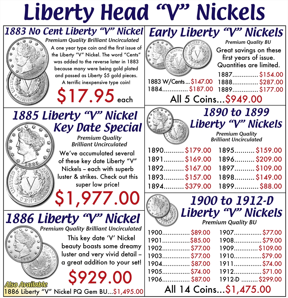 NICKELS Regular 'V' Nickel Listings Buy Collectible Coins Online