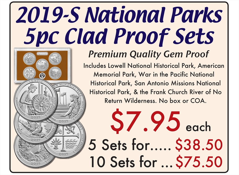 2019 S CLAD National Park Quarters Proof Set No Box or COA