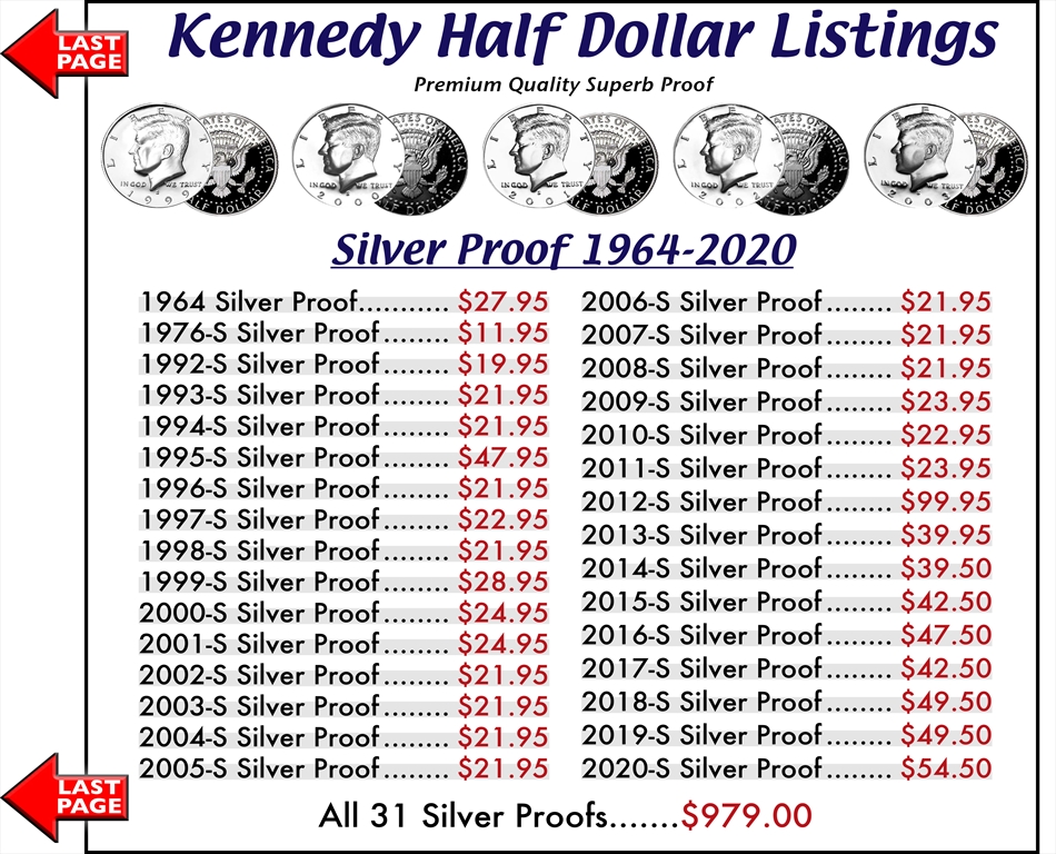 HALF DOLLARS Kennedy Half Dollars Silver Proofs Buy Collectible